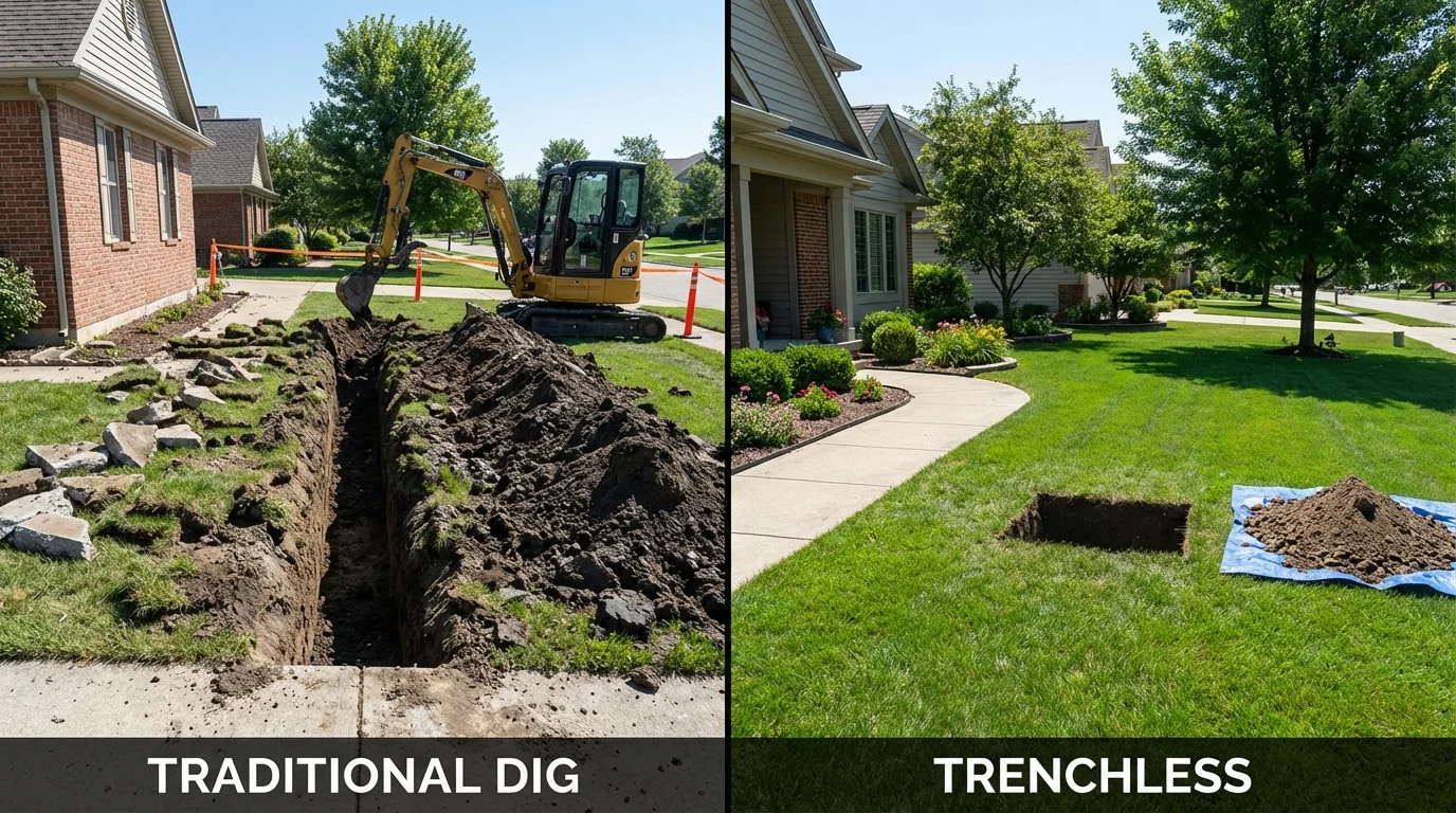 Trenchless sewer repair with minimal yard damage versus traditional excavation in Saint Anthony, ID